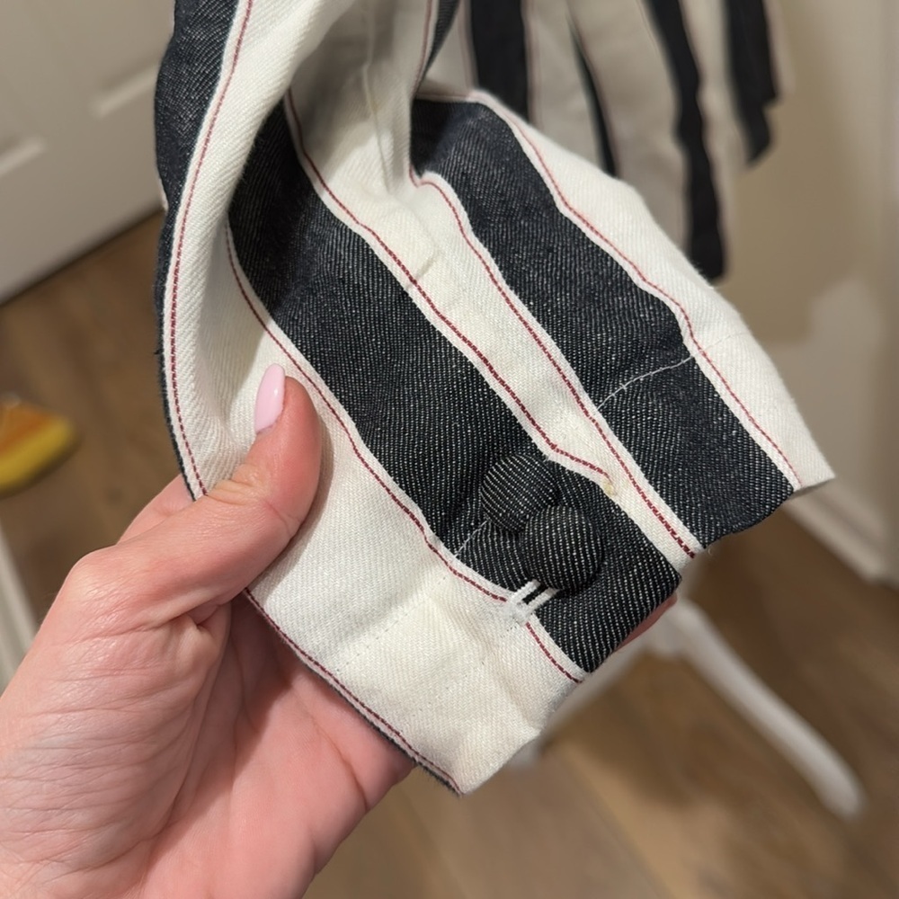 FRAME Bold Stripe Navy White Linen Blazer Sz 4 - Picture 7 of 16